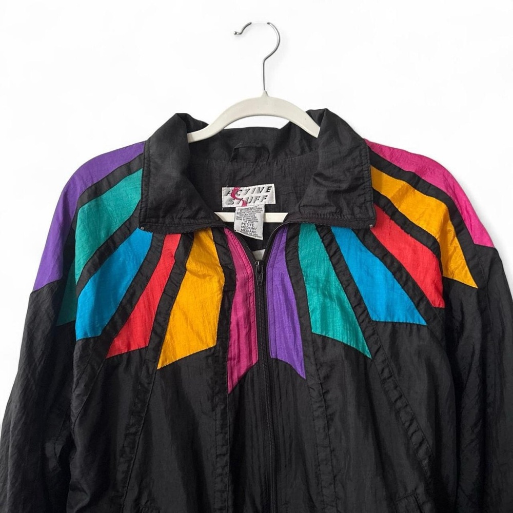 Vintage Active Stuff Black Multicolor Winbreaker - Picture 2 of 5